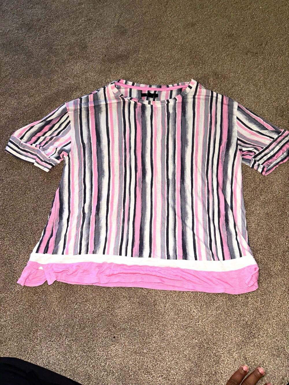 Simply Vera Vera Wang Women's Striped Ruffle Round Neck Top Short Sleeve Sz S